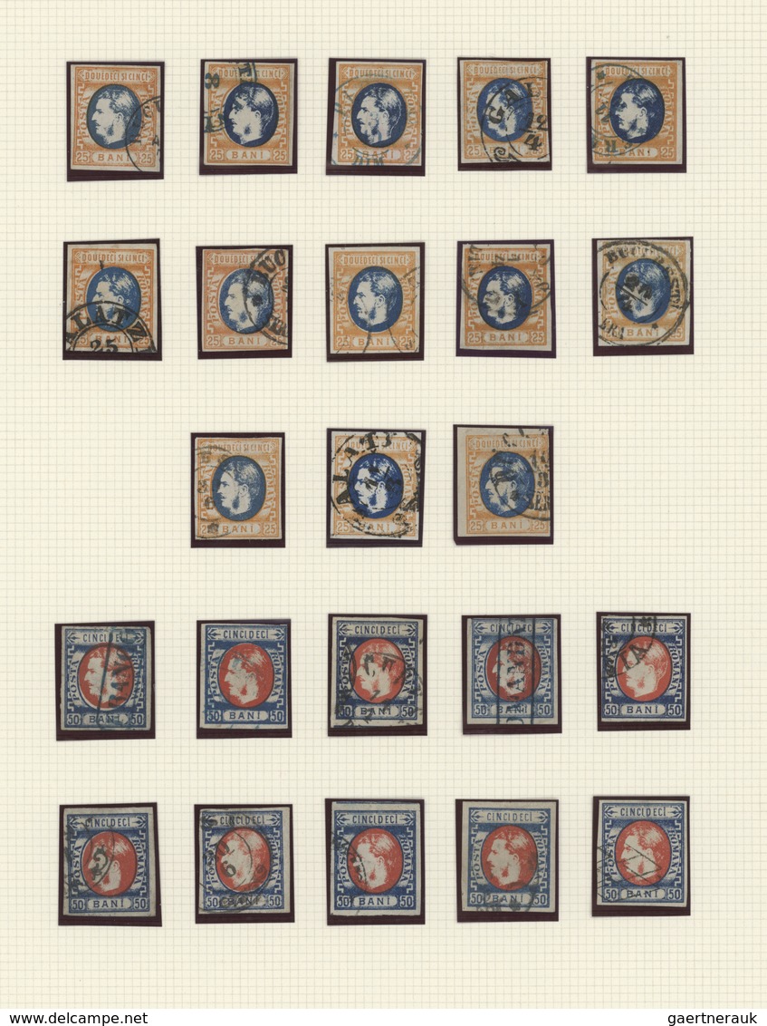 Rumänien: 1869, Carol Heads Imperforate, Used Collection Of 70 Stamps Neatly Arranged On Album Pages - Otros & Sin Clasificación