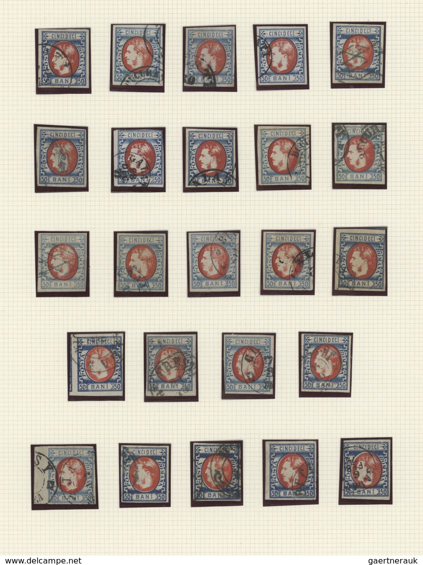Rumänien: 1869, Carol Heads Imperforate, Used Collection Of 70 Stamps Neatly Arranged On Album Pages - Autres & Non Classés