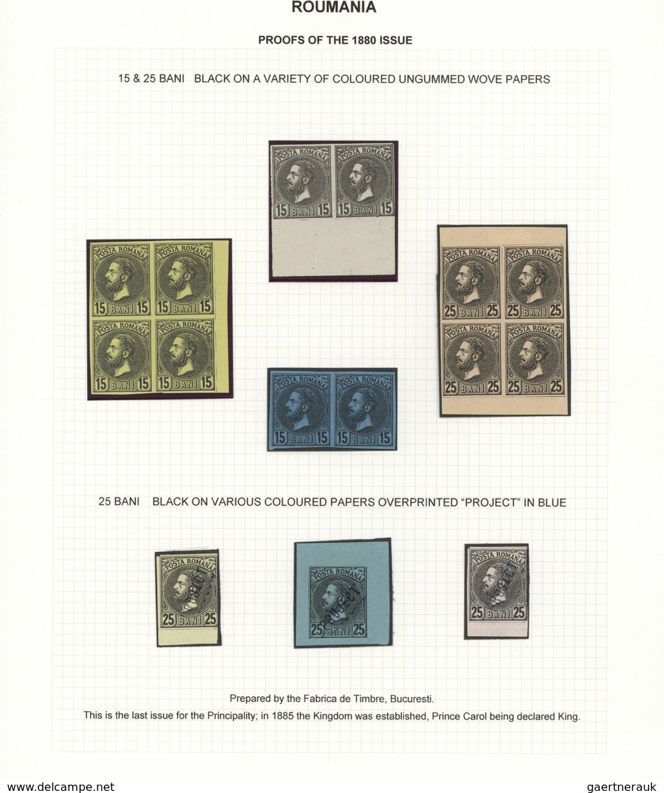 Rumänien: 1880. Interesting Collection On Three Album Pages Of 15 PROOF STAMPS, Without Gum, And 68 - Autres & Non Classés
