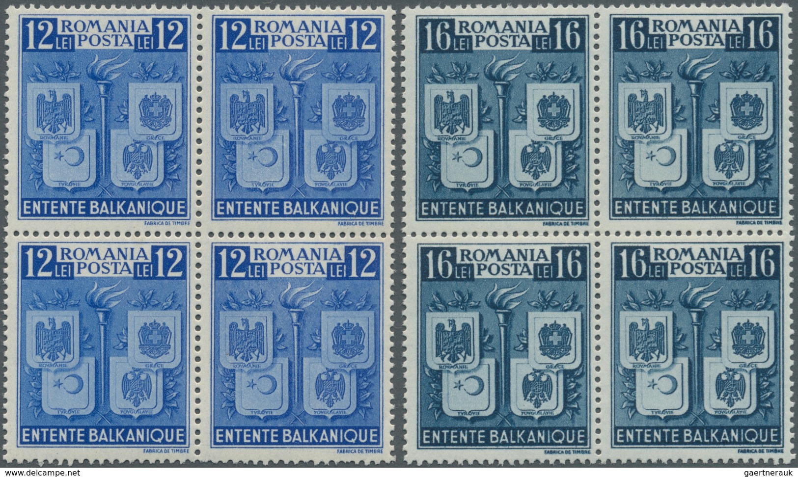 Rumänien: 1940, Balkanentente (Coat Of Arms Of Romania, Greece, Turkey And Yugoslavia) In A Lot With - Autres & Non Classés