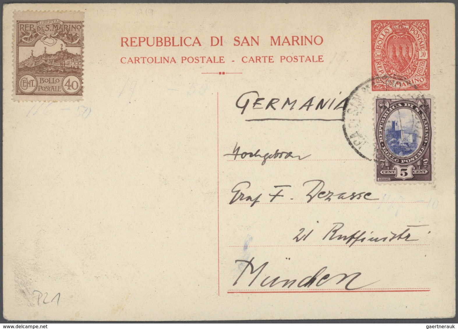 San Marino: 1890/1951, Lot Of Ca. 38 Postal Stationery Postcards, Covers And Letter Cards, FDC Used/ - Autres & Non Classés