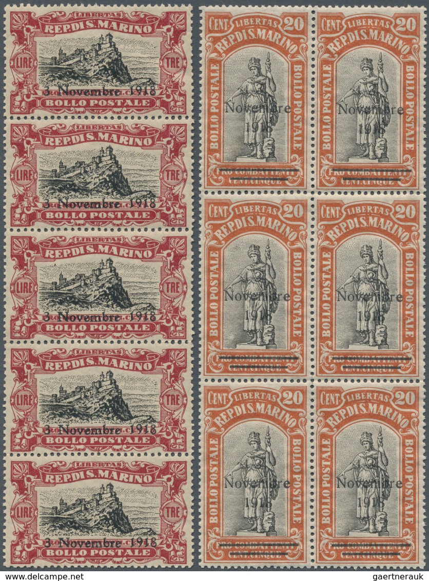 San Marino: 1918, End Of WWI Two Different Stamps With Opt. ‚3 / Novembre / 1918‘ In Different Quant - Autres & Non Classés