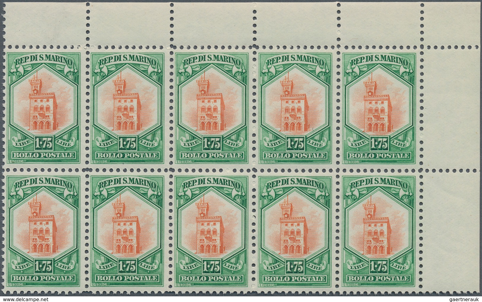 San Marino: 1929, Government Palace 1.75lire Green/orange In A Lot With 500 Stamps Mostly In Complet - Otros & Sin Clasificación