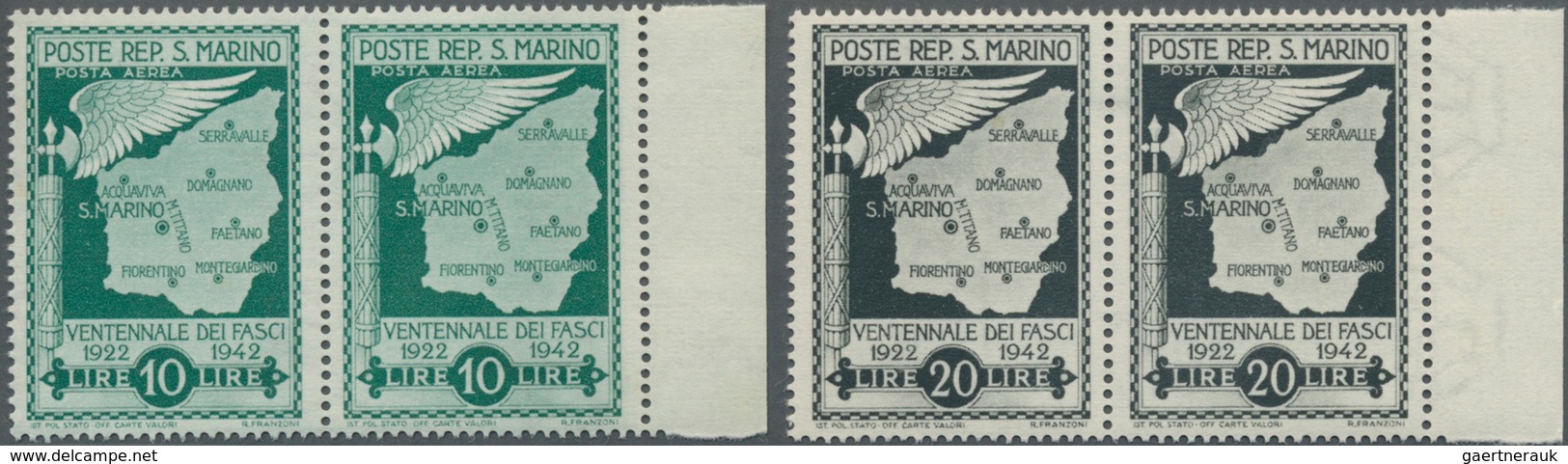 San Marino: 1943, Downfall Of Facism UNISSUED Airmail Stamps 10lire Green And 20lire Grey-black With - Autres & Non Classés