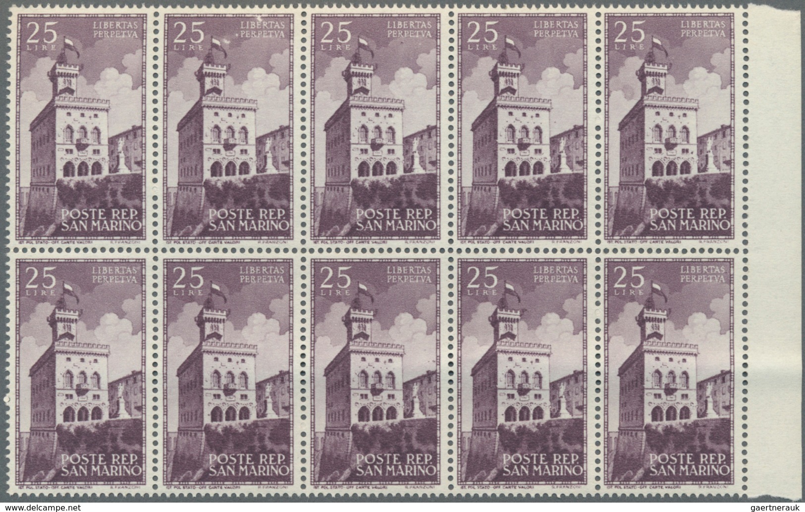 San Marino: 1945, 50 Years Government Palace 25l. Dark-lilac In A Lot With 220 Stamps Mostly In Part - Other & Unclassified