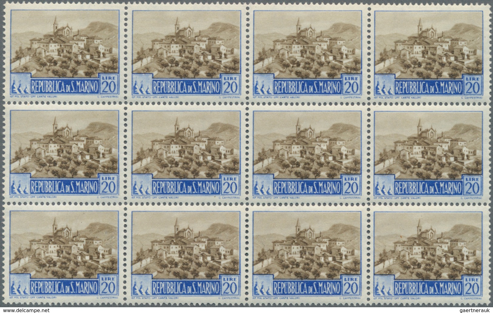 San Marino: 1950, Definitive Issue 20l. Brown/ultramarine ‚Capuchin Church‘ In A Lot With 130 Stamps - Autres & Non Classés