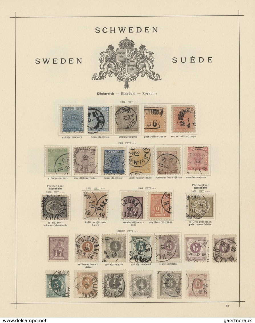 Schweden: 1855/1972, Mainly Used Collection On Album Pages, Partly Varied But Overall Quite Good Con - Neufs