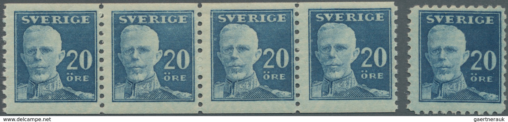 Schweden: 1920, King Gustaf V. Full Face 20öre Blue In A Lot With 25 Stamps Incl.14 Stamps Vert. Per - Unused Stamps