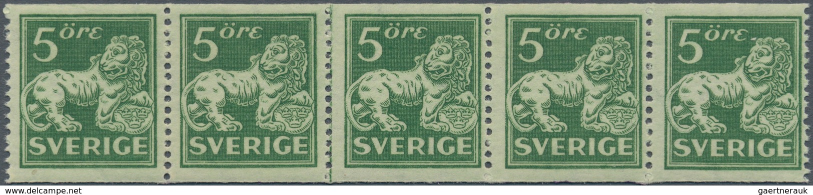 Schweden: 1925, Standing Lion 5öre Green On Toned Paper Perf. 13 With Wmk. Lines (unchecked For Wmk. - Neufs