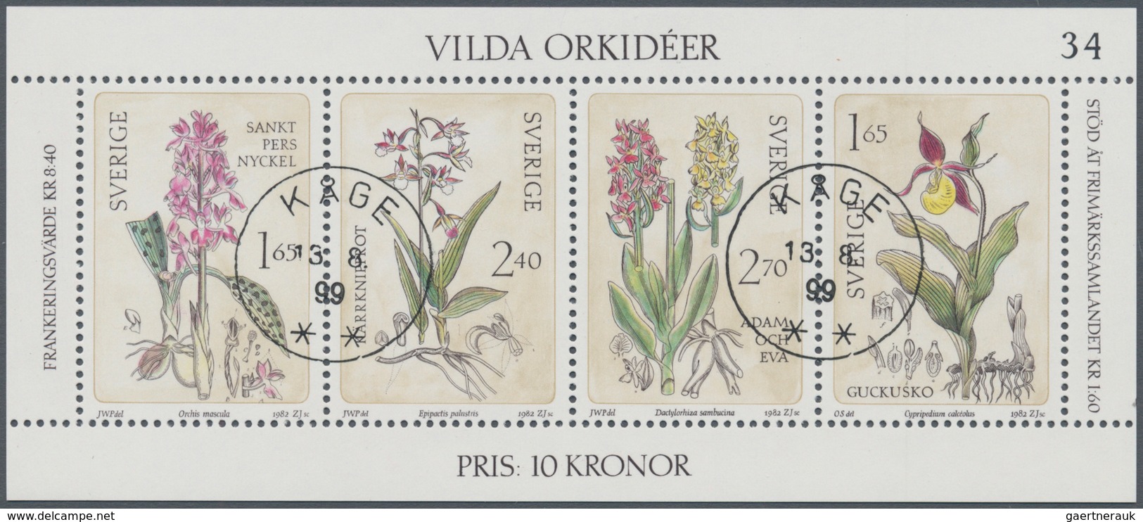 Schweden: 1982, Wild Orchids Lot With About 250 Miniature Sheets, Fine Used, Mi. Bl. 10, € 1.000,-- - Neufs