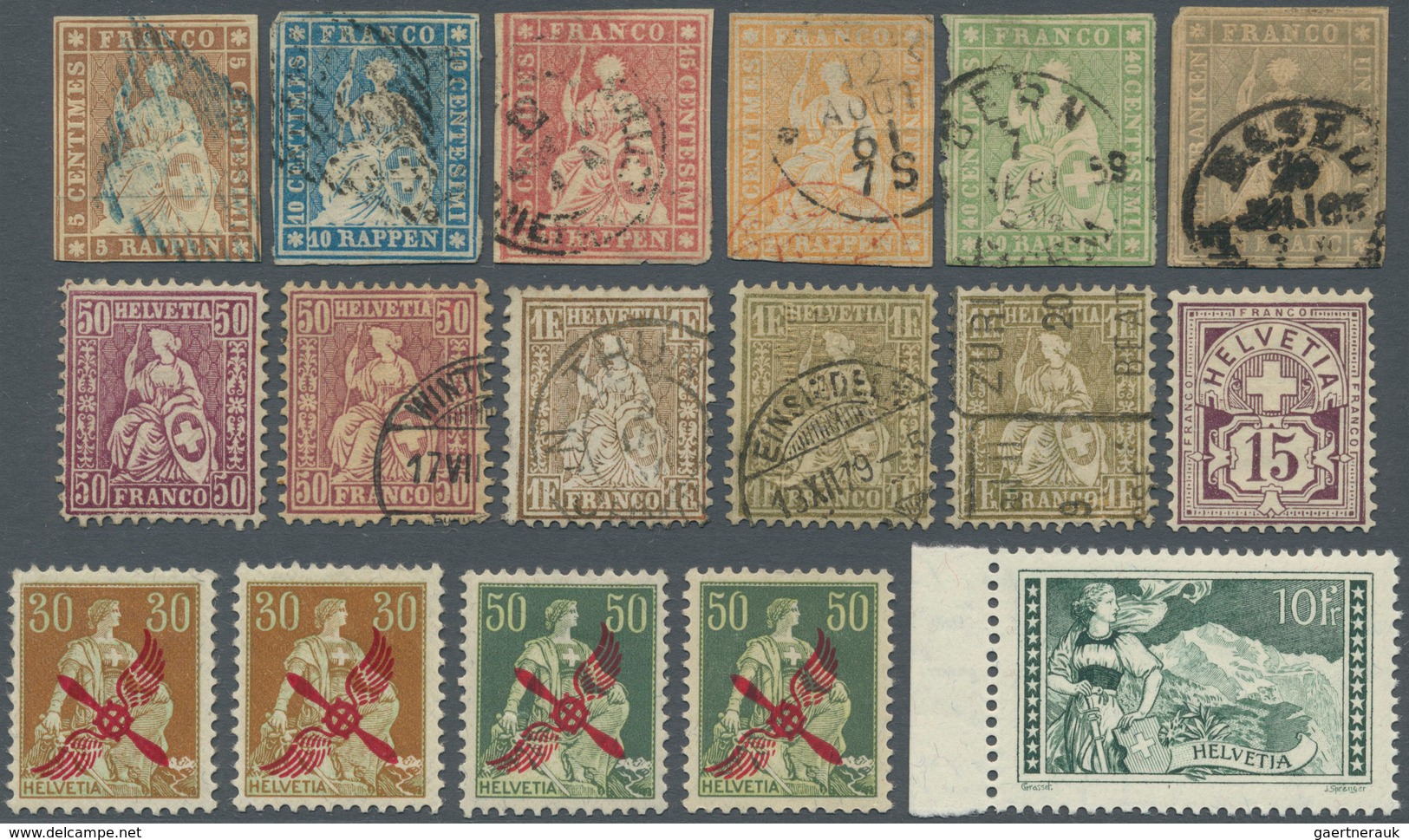 Schweiz: 1852/1960 (ca.), Dubletten Auf Vier Steckkarten Mit Etlichen Besseren Ausgaben U.a. 19 Wert - Otros & Sin Clasificación
