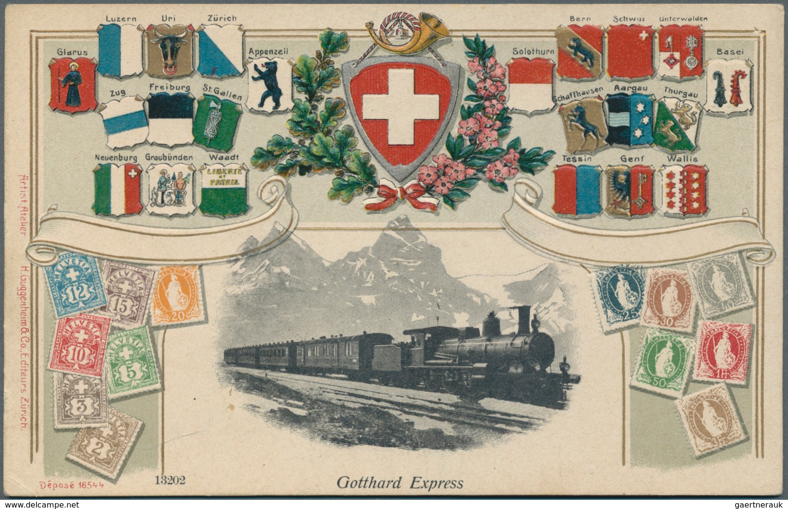 Schweiz: 1900 Ca.: Fünf Verschiedene Ansichtskarten Mit Abbildungen Alter, Schweiz. Briefmarken Sowi - Otros & Sin Clasificación