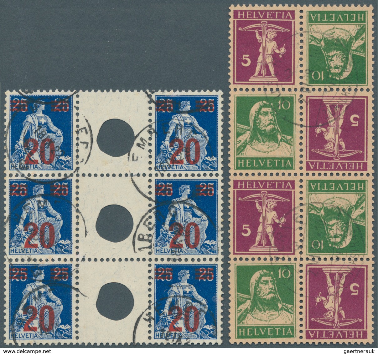 Schweiz: 1908-1930, ZUSAMMENDRUCKE UND BOGEN: Umfangreiche Kollektion von 41 kompletten Bogen (9 Zus