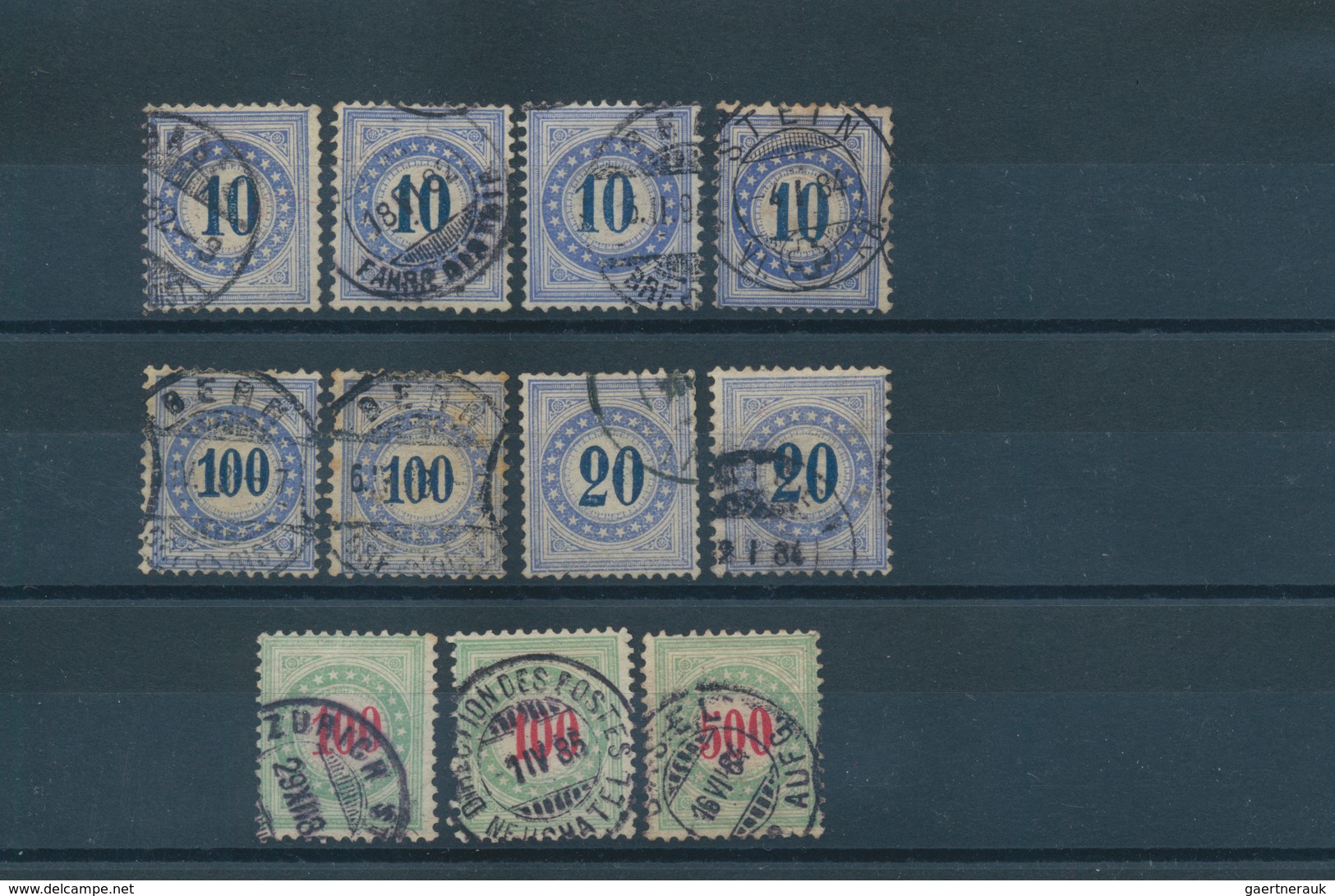 Schweiz - Portomarken: 1878/1908, Gestempelte Zusammenstellung Mit 65 Werten, Dabei 2 Serien MiNr. 1 - Impuesto