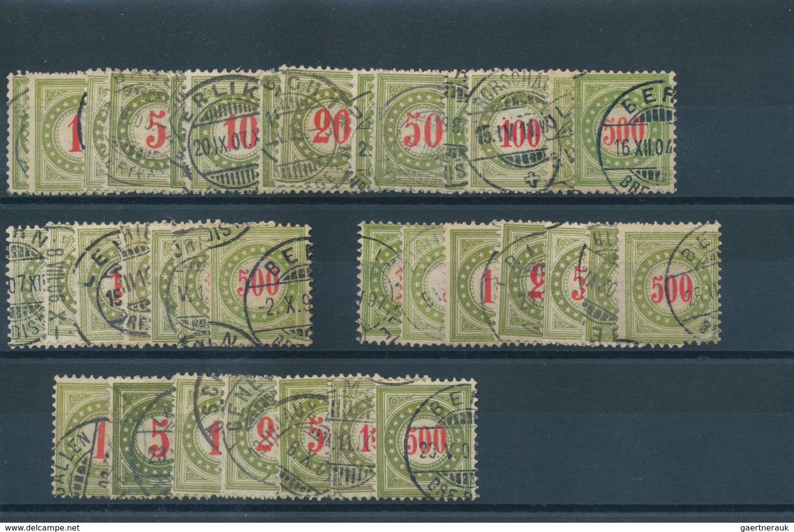 Schweiz - Portomarken: 1878/1908, Gestempelte Zusammenstellung Mit 65 Werten, Dabei 2 Serien MiNr. 1 - Taxe