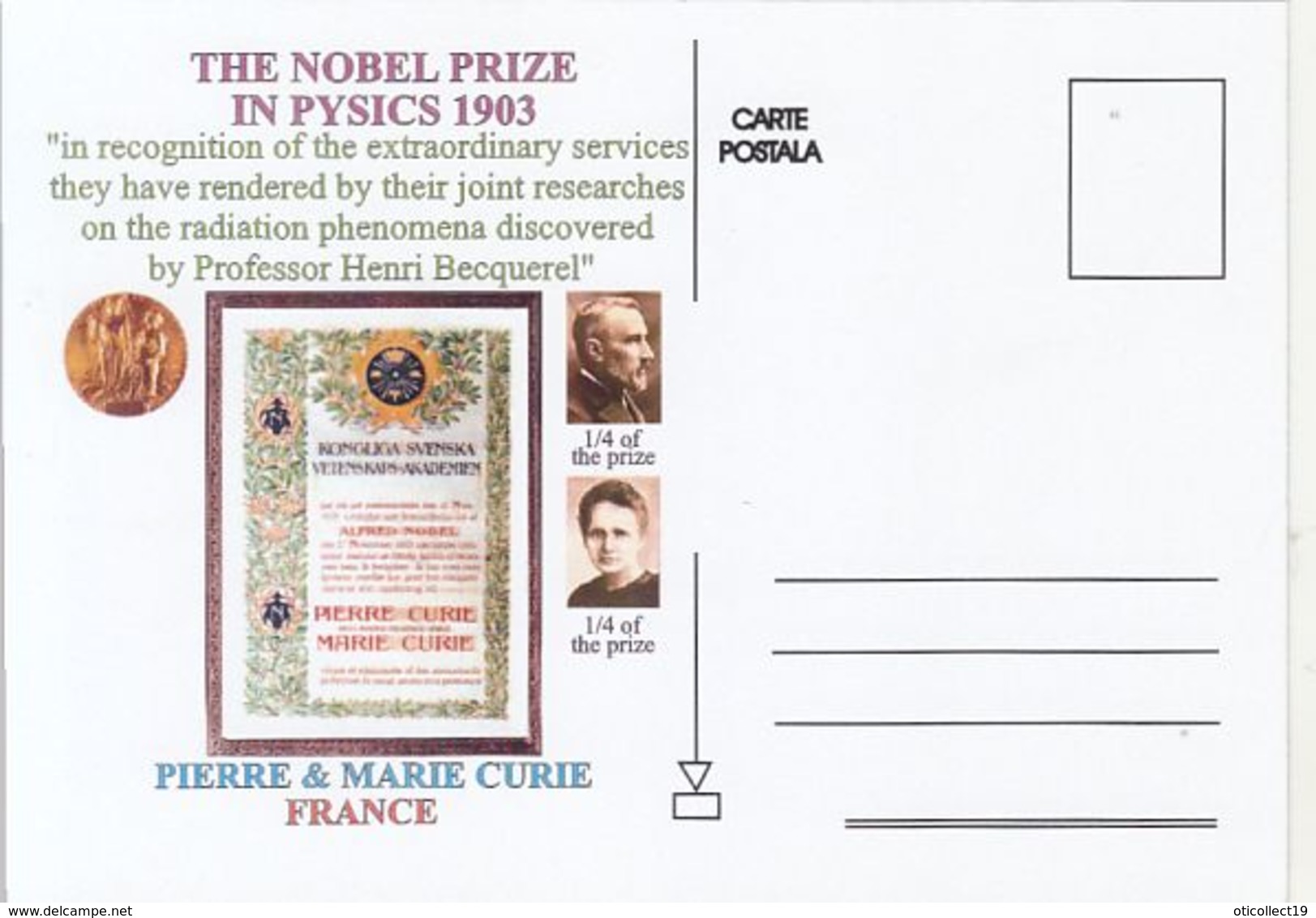 FAMOUS PEOPLE, NOBEL PRIZE LAUREATS, PIERRE AND MARIE CURIE, PHYSICS - Prix Nobel