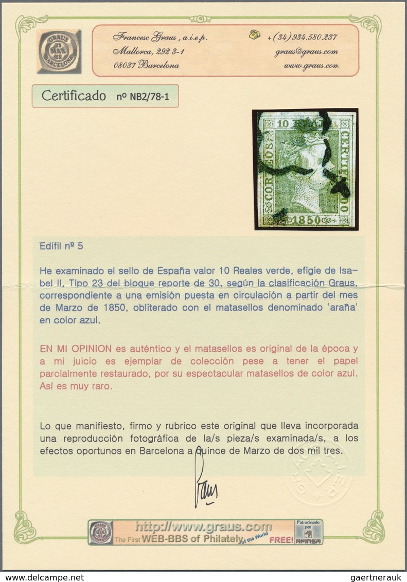 Spanien: 1850-1865 "JEWELS OF CLASSIC SPAIN": Specialized collection of top items of the imperforate