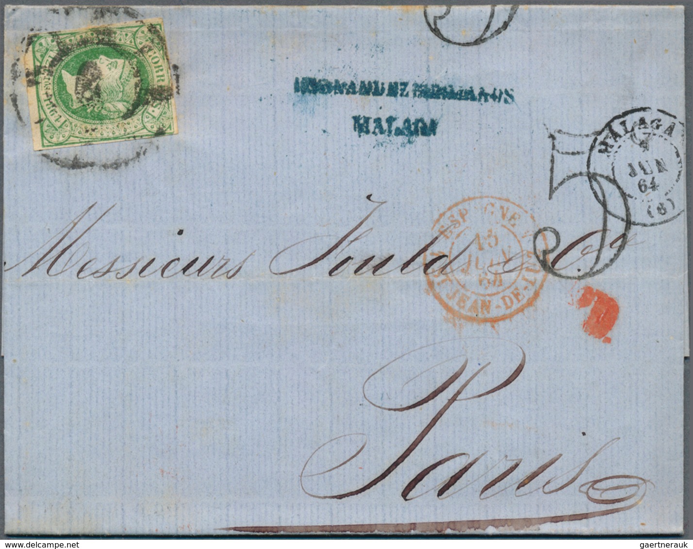 Spanien: 1860/1869, Group With 7 Franked Covers To France, Comprising Single Frankings 12 Cs Carmine - Usados