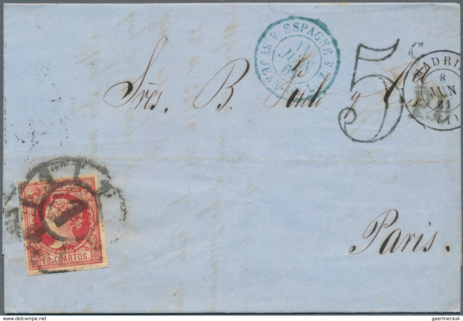 Spanien: 1860/1880, Lot With 8 Franked Covers To Paris France, Comprising Mostly Single Frankings 12 - Oblitérés