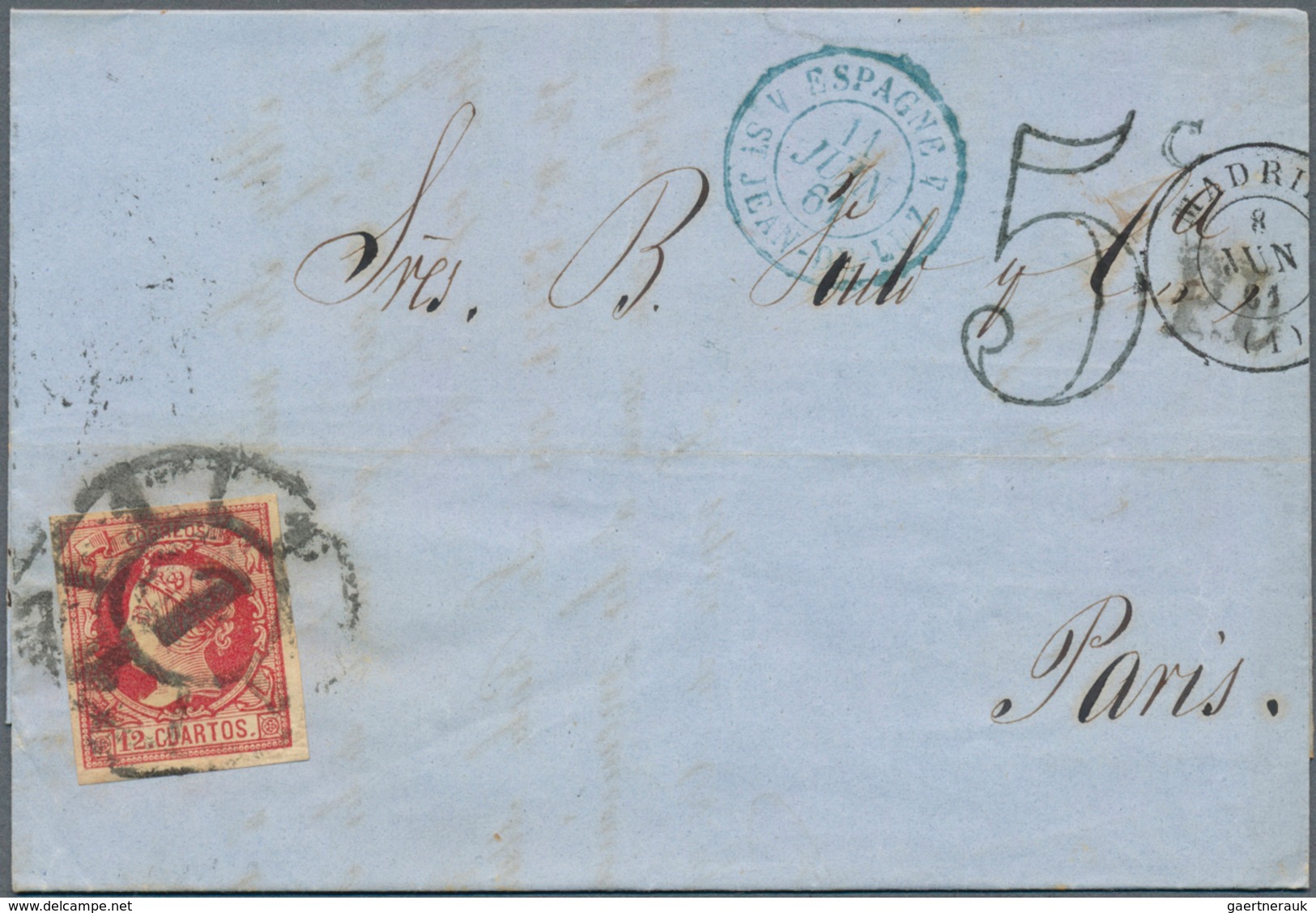 Spanien: 1860/1880, Lot With 8 Franked Covers To Paris France, Comprising Mostly Single Frankings 12 - Usados