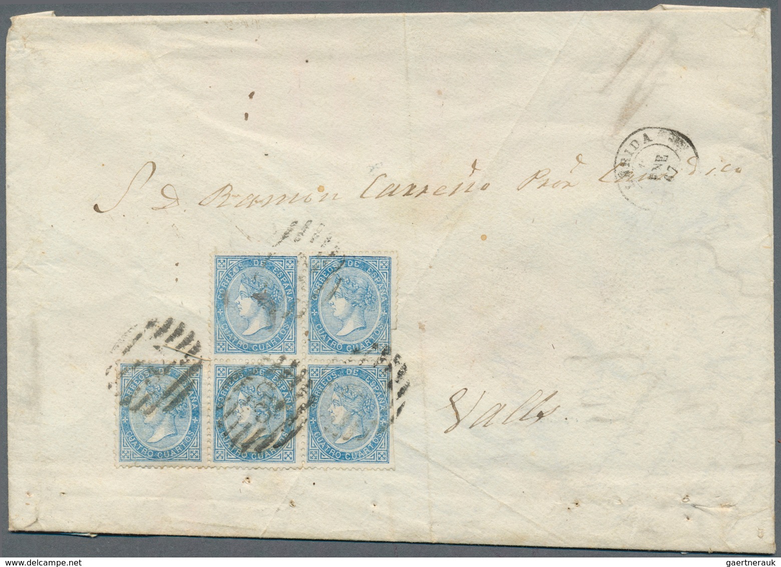 Spanien: 1866/1867, Lot With 76 Franked Domestic Covers With 4 Cs Blue (Mi.74 And 81), I.a. Cover Wi - Oblitérés