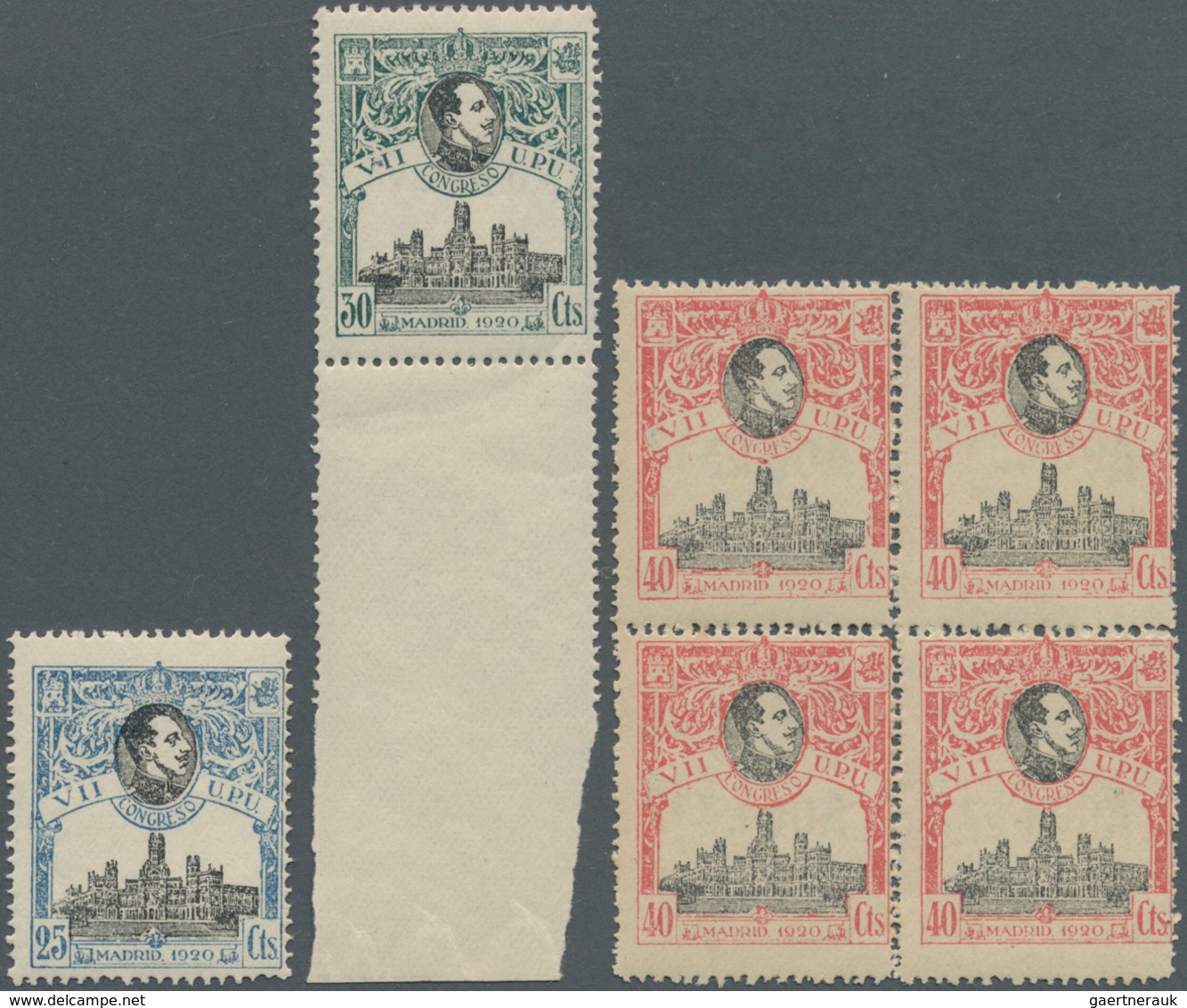 Spanien: 1920, 7th United Postal Union Congress In Madrid Three Stamps In Different Quantities Incl. - Usados