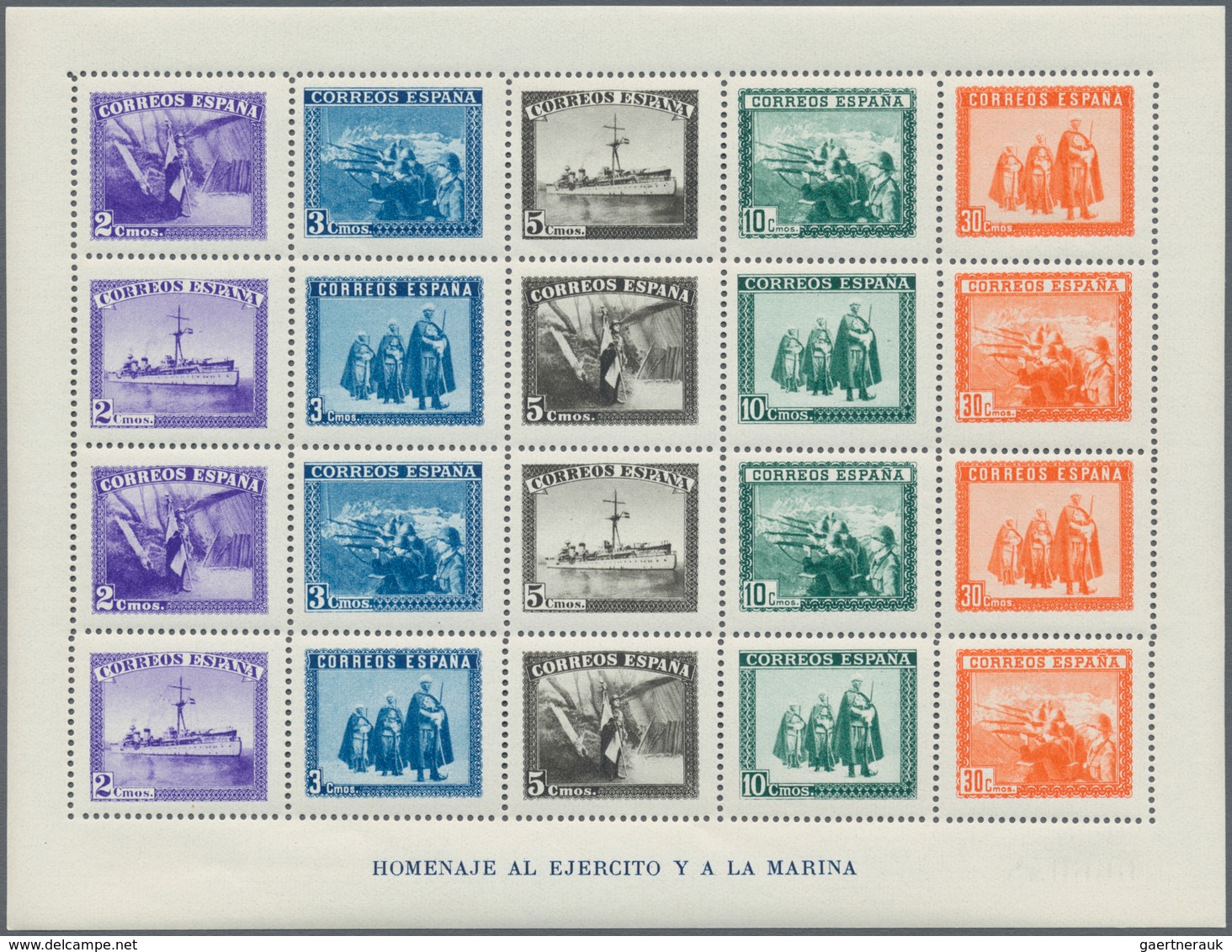 Spanien: 1938, Army And Navy Perforated And IMPERFORATED Miniature Sheets In A Lot With Ten Miniatur - Usados