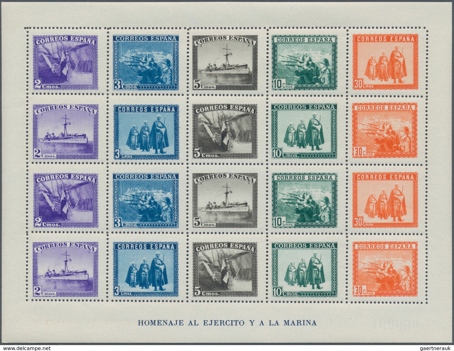 Spanien: 1938, Army And Navy Perforated Miniature Sheet In A Lot With 70 Miniature Sheets Numbered O - Oblitérés