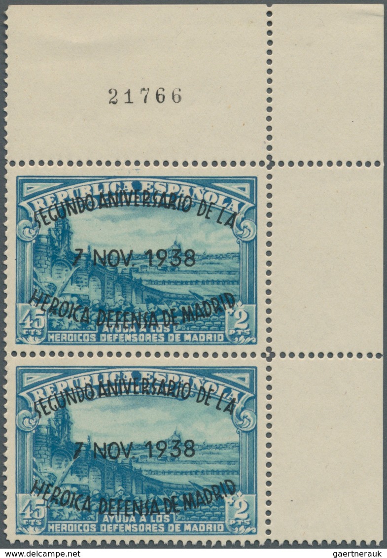Spanien: 1938, Two Years Defence Of Madrid 45c.+2pta. Blue/pale Blue With Opt. ‚7 NOV. 1938 – SEGUND - Oblitérés