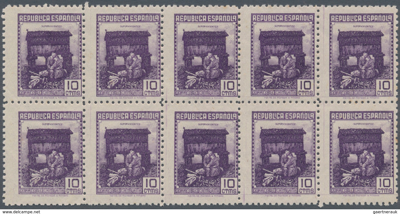Spanien: 1939, Forces Mail Issue NOT ISSUED 10c. Stamp ‚Survivors‘ In A Lot With About 1.100 Perfora - Oblitérés