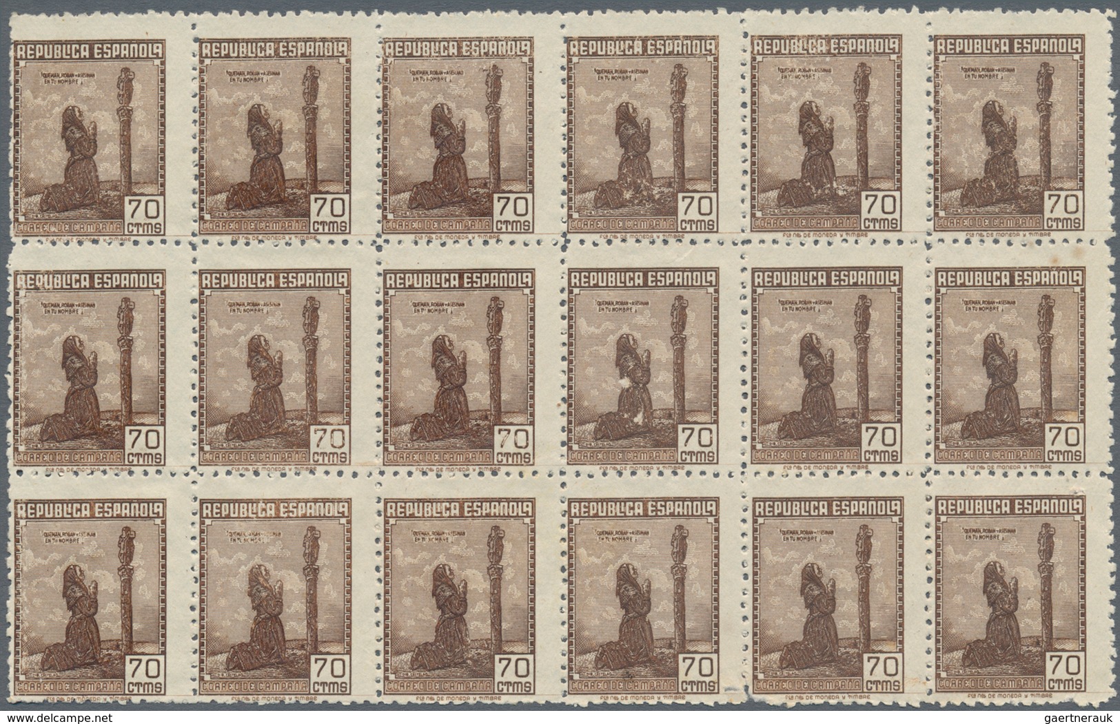 Spanien: 1939, Forces Mail Issue NOT ISSUED 70c. Stamp Showing Female Prayer In A Lot With About 650 - Oblitérés