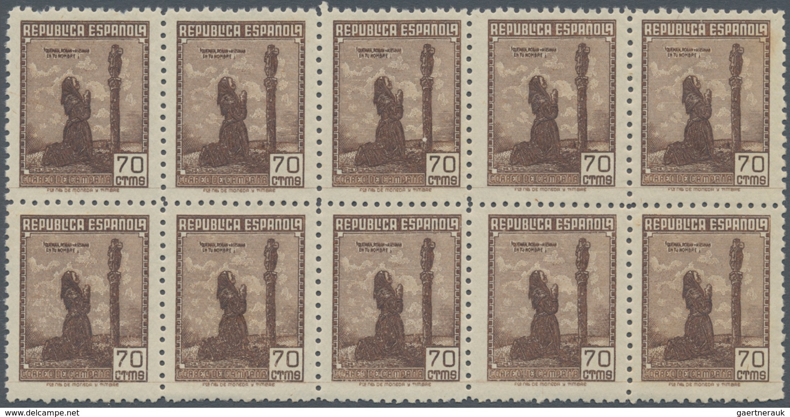 Spanien: 1939, Forces Mail Issue NOT ISSUED 70c. Stamp Showing Female Prayer In A Lot With About 80 - Oblitérés