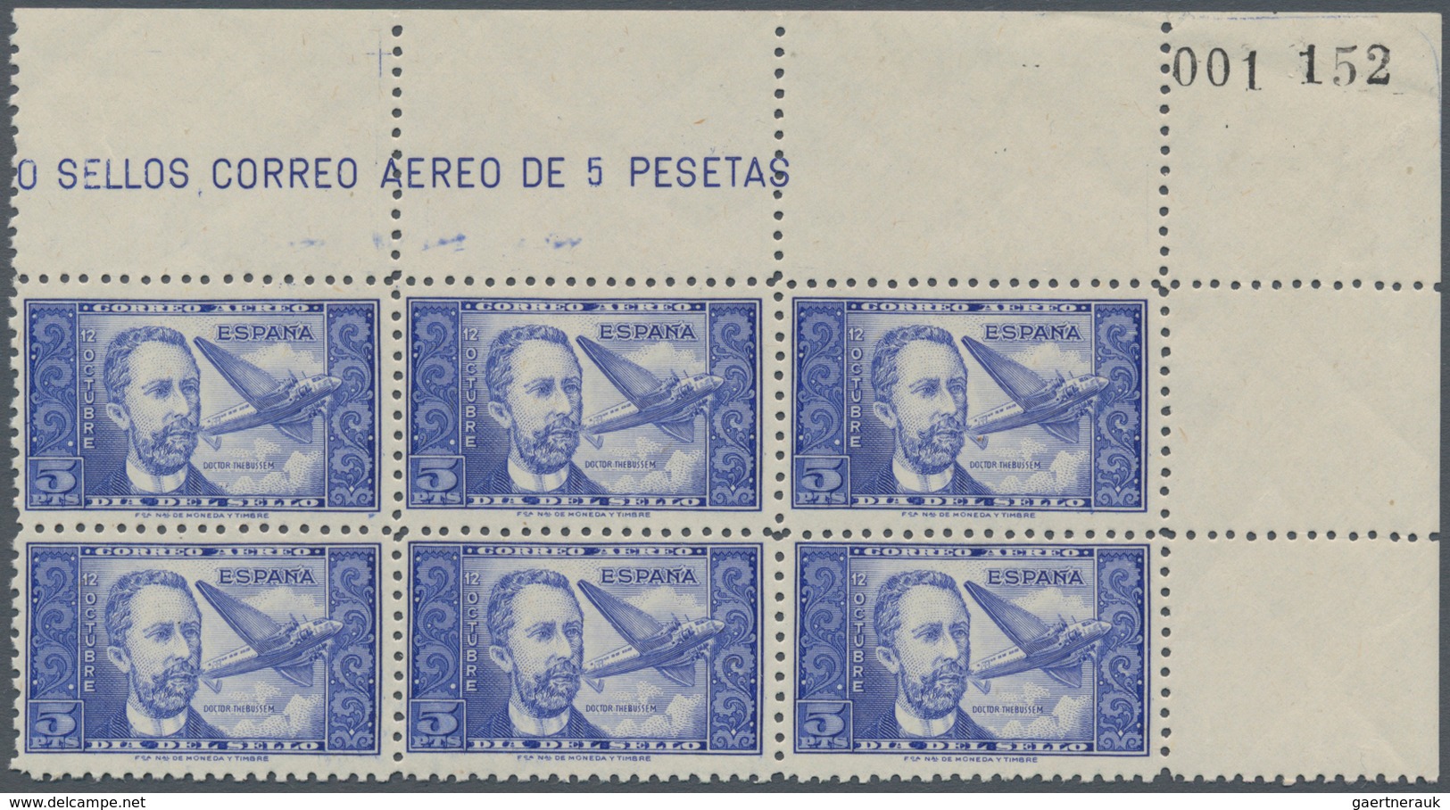 Spanien: 1944, Stamp Day Airmail Issue 5pta. Blue ‚Mariano Pardo Figueroa And Airplane‘ In A Lot Wit - Oblitérés