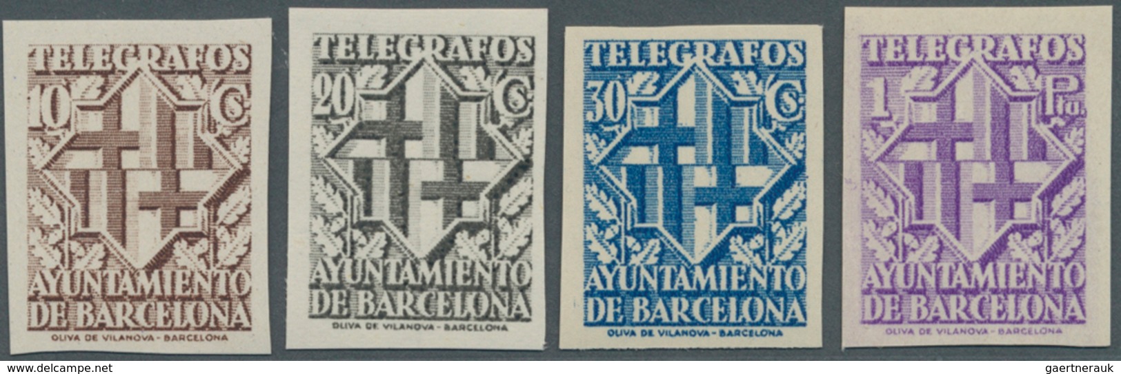 Spanien - Zwangszuschlagsmarken Für Barcelona: TELEGRAPH STAMPS: 1941, 'Telegrafos Ayuntamiento De B - Impots De Guerre