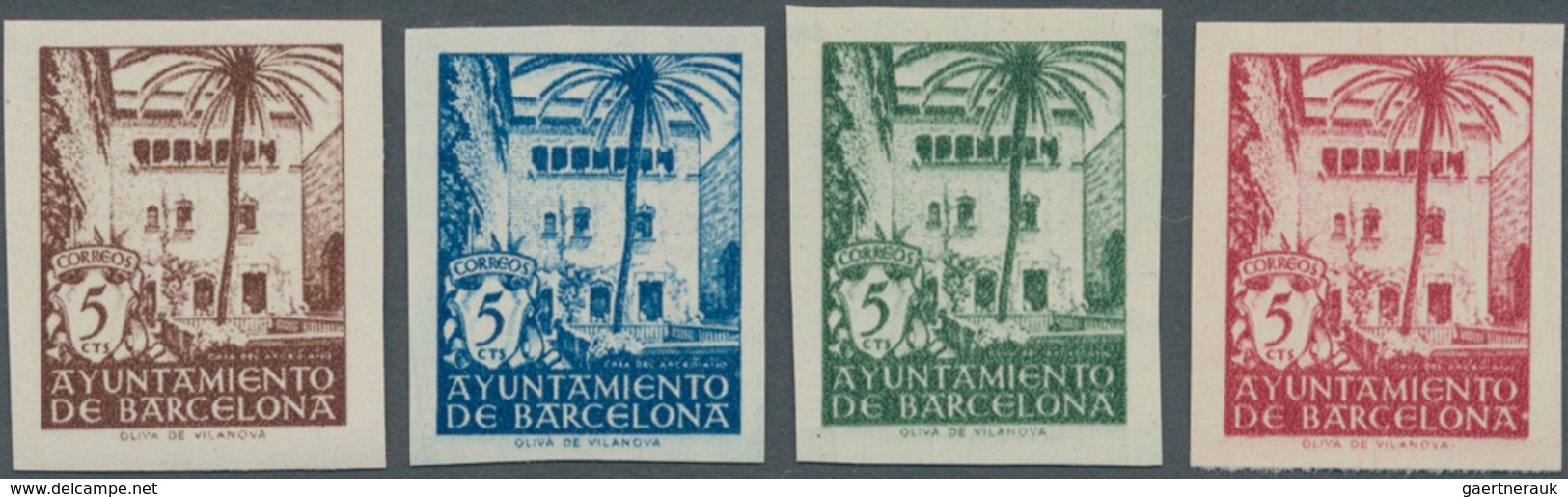 Spanien - Zwangszuschlagsmarken Für Barcelona: 1945, Casa Del Arcediano Set Of Four IMPERFORATE 5c. - Impots De Guerre