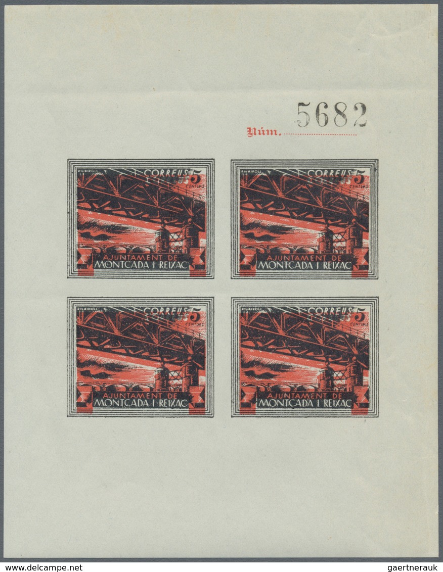 Spanien - Lokalausgaben: 1937, MONTCADA I REIXAC: Accumulation With 55 Imperforate Miniature Sheets - Emisiones Nacionalistas