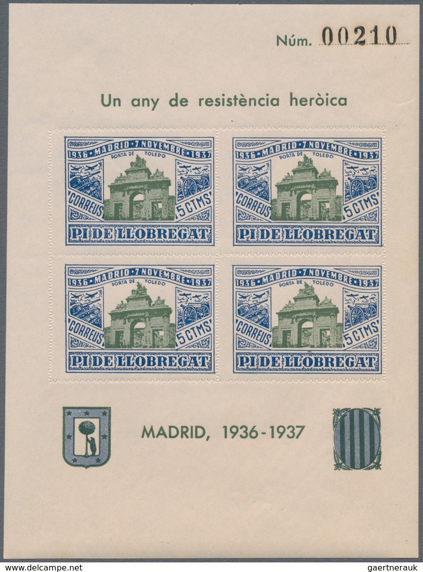 Spanien - Lokalausgaben: 1937, PI DE LLOBREGAT (Cataluna): Accumulation Of Five Different Types Of M - Emisiones Nacionalistas