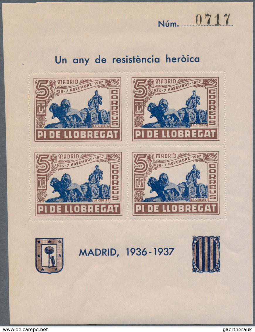 Spanien - Lokalausgaben: 1937, PI DE LLOBREGAT (Cataluna): Accumulation Of Five Different Types Of M - Emisiones Nacionalistas