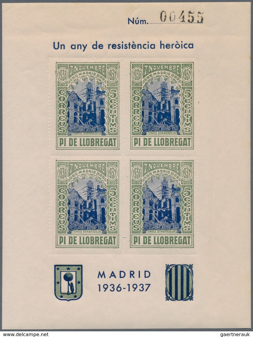 Spanien - Lokalausgaben: 1937, PI DE LLOBREGAT (Cataluna): Accumulation Of Five Different Types Of M - Emisiones Nacionalistas