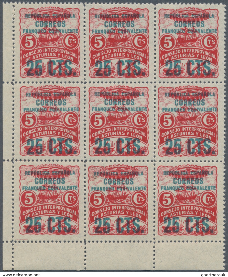 Spanien - Asturien: 1937, Revenues ‚Consejo Interprovincial De Asturias Y Leon‘ 5c. Red With Blue Op - Asturies & Leon