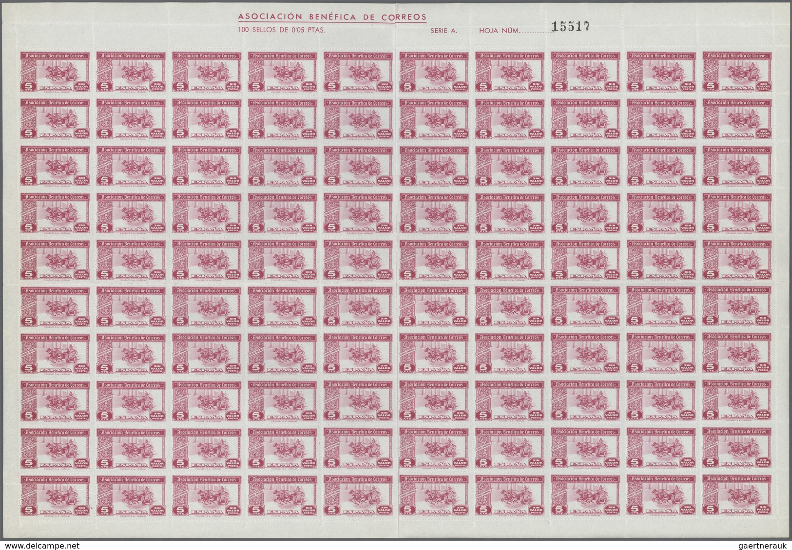 Spanien - Besonderheiten: 1940 (ca.?), Special Stamp Issue 'Asociacion Benefica De Correos' 5c. Red - Autres & Non Classés