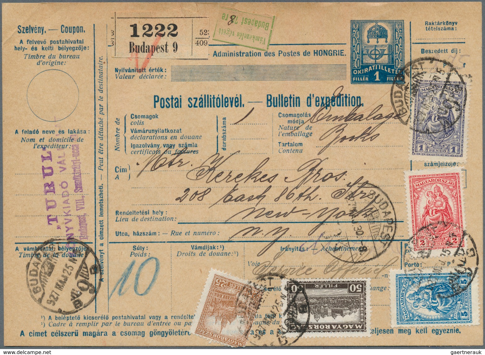 Ungarn: 1927/1928, Group Of 10 Franked Parcel-cards To USA, Comprising Many Items With High Franking - Nuevos