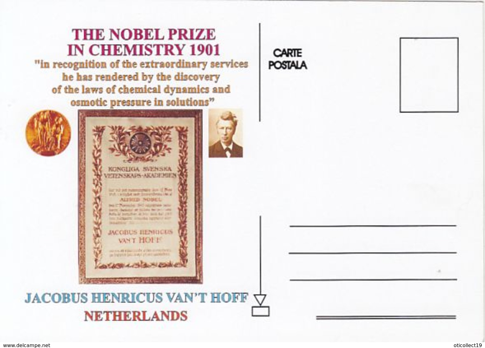 FAMOUS PEOPLE, NOBEL PRIZE LAUREATS, JACOBUS HENRICUS VAN'T HOFF, CHEMISTRY - Prix Nobel