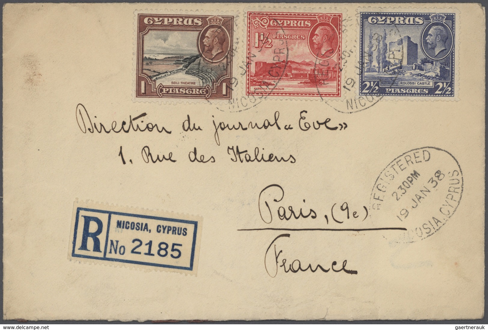 Zypern: 1928/1938, KGV Pictorials, Lot Of 19 Commercial Covers To Foreign Destinations (plus Two Fro - Autres & Non Classés