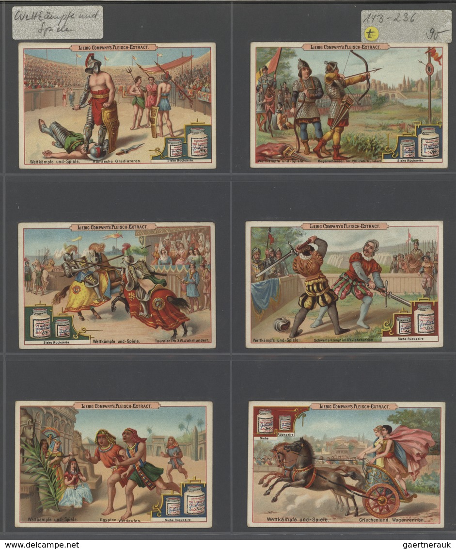 Europa: 1880/1960 (ca.), Liebig trading cards, massive dealers stocks covering 95 albums and 39 boxe