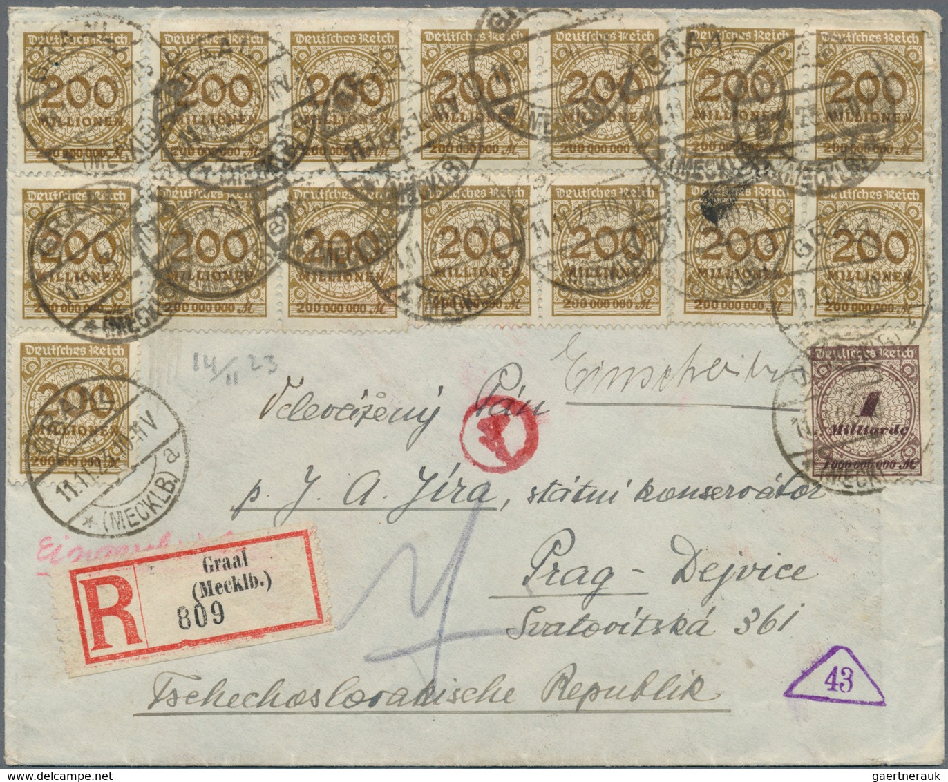 Europa: 1900/52 (ca.), Briefe/gel. Gs. (22) Oft R- Oder L-, Dabei DR Infla-R-Bf. Nov. 23 N. Prag (So - Otros - Europa