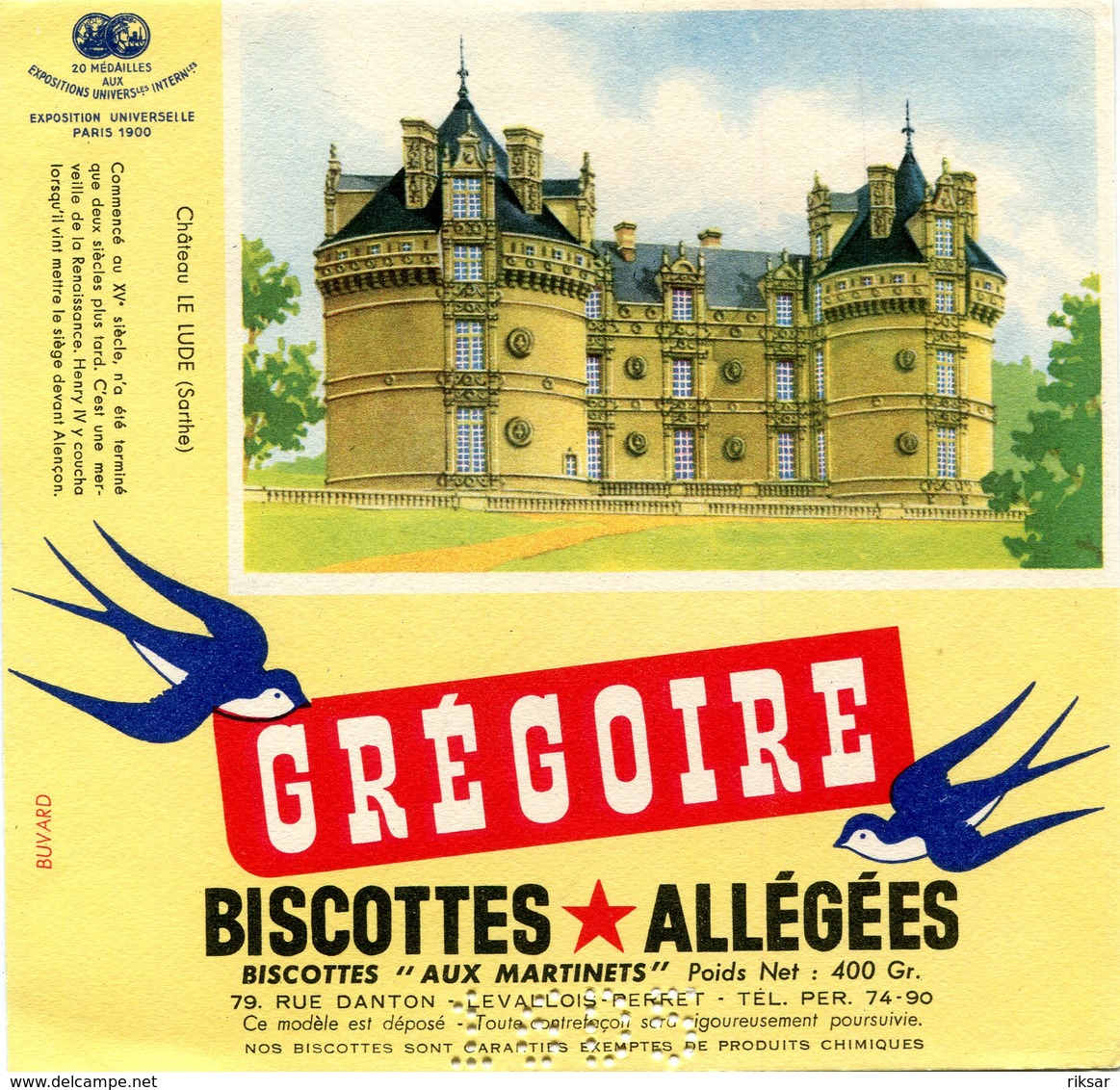 BUVARD(BISCOTTE GREGOIR) LEVALLOIS PERRET(LE LUDE) - Biscottes