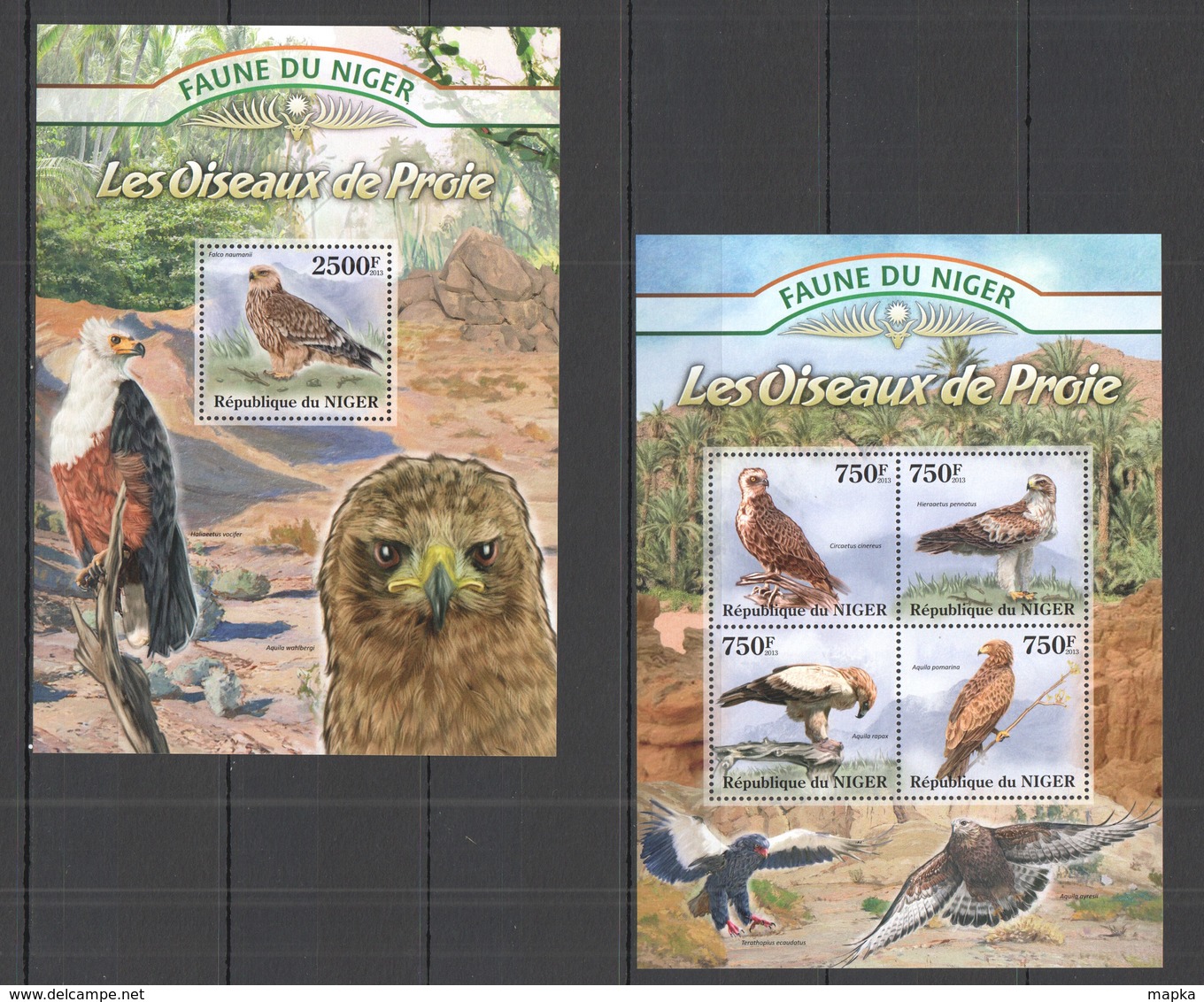 E879 2013 DU NIGER FAUNA BIRDS OF PREY LES OISEAUX DE PROIE 1KB+1BL MNH - Águilas & Aves De Presa