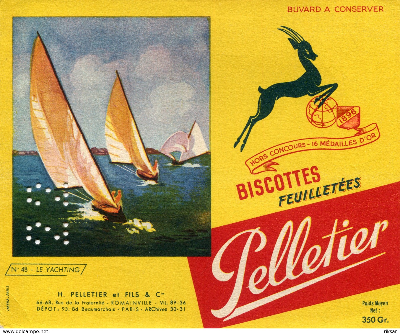 BUVARD(BISCOTTE PELLETIER) ROMAINVILLE(BATEAU YACHTING) - Biscottes