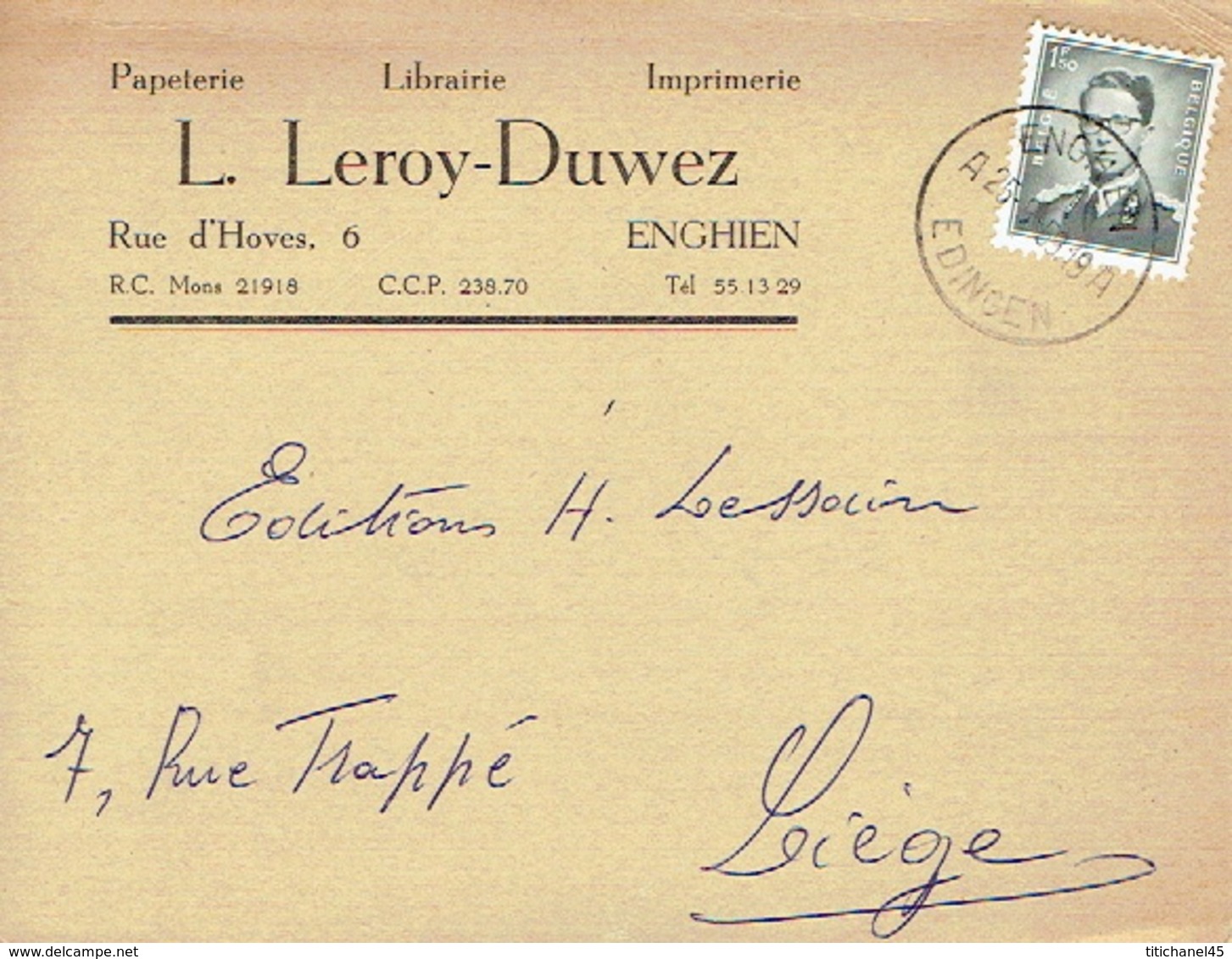 CP Publicitaire ENGHIEN 1959 - L. LEROY-DUWEZ - Imprimerie-Papeterie-Librairie - Edingen